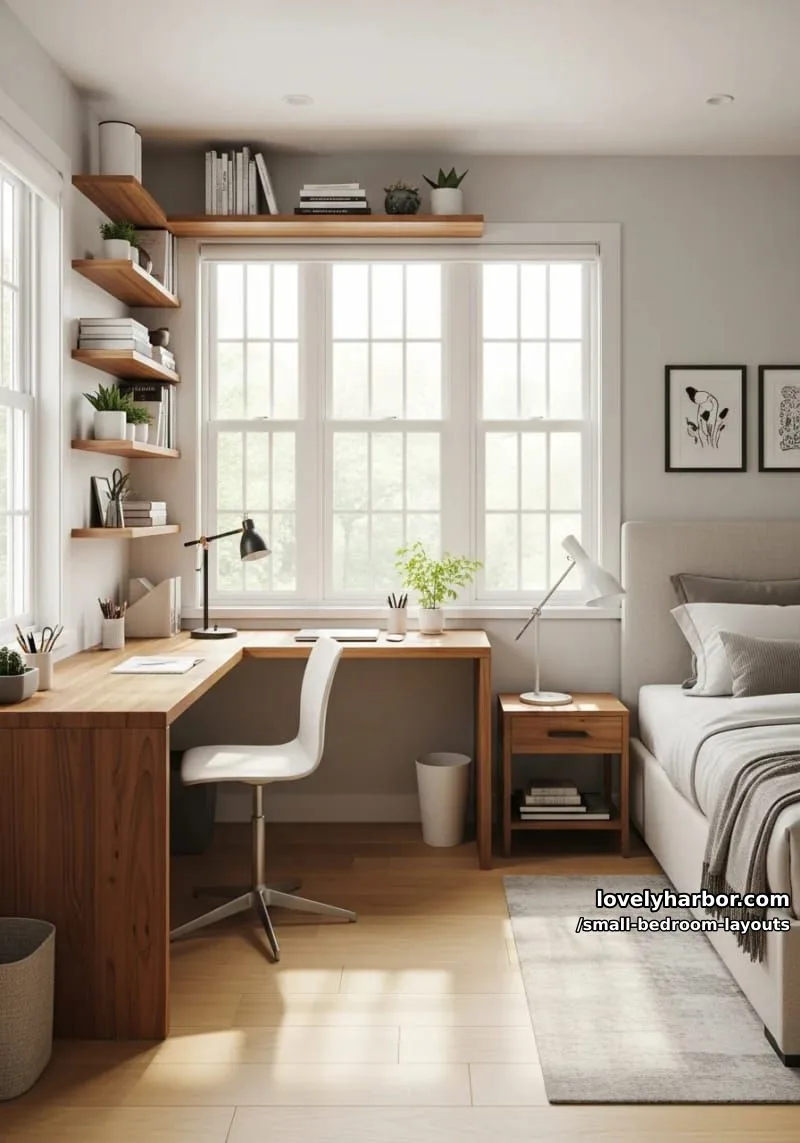 l-shaped desk nestled in a sunlit window nook 1