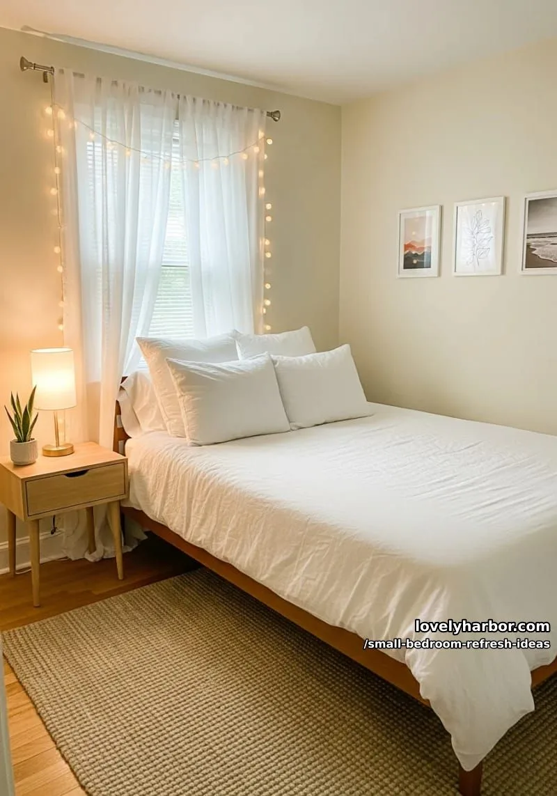 layer gauzy white curtains with string lights for a dreamy, spacious glow 1