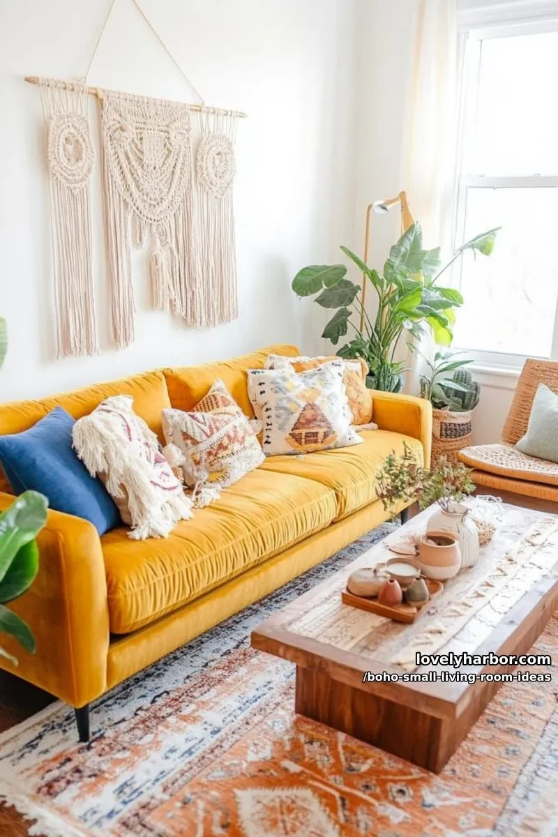 15 Boho Small Living Rooms Ideas That Turn Tiny Spaces Into Cozy Sanctuaries 25 layer mustard and terracotta textiles for a warm boho color palette. 1