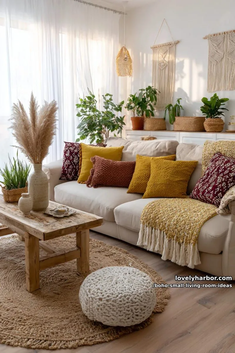 15 Boho Small Living Rooms Ideas That Turn Tiny Spaces Into Cozy Sanctuaries 26 layer mustard and terracotta textiles for a warm boho color palette. 1