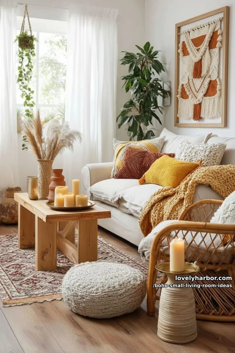 15 Boho Small Living Rooms Ideas That Turn Tiny Spaces Into Cozy Sanctuaries 27 layer mustard and terracotta textiles for a warm boho color palette. 1