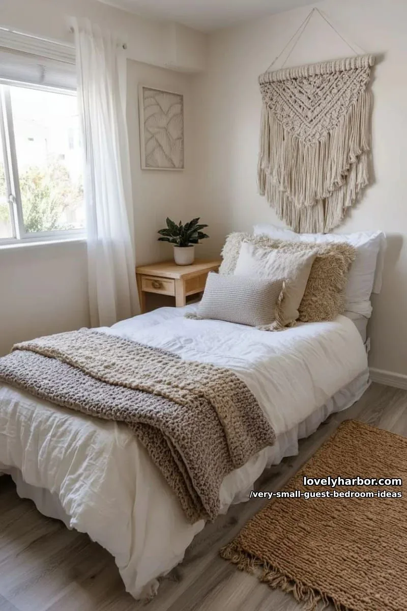 19 Very Small Guest Bedroom Ideas For A Welcoming Retreat 40 layered bedding with earth-toned knit throws and hanging macramé art 1