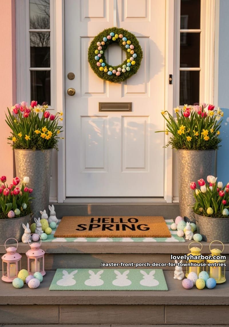 layered doormats featuring cheerful spring sayings and bunny silhouettes 1