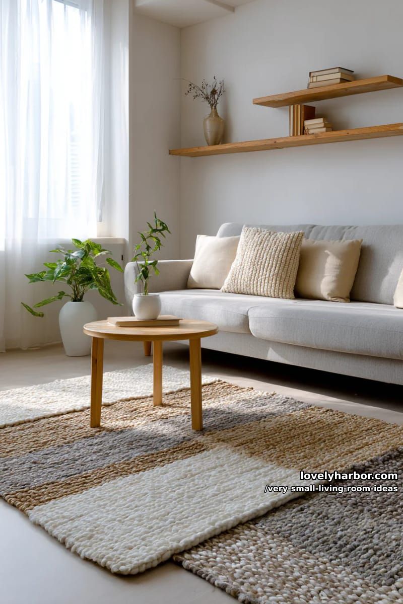 layered neutral rugs for soft texture and visual depth in tiny spaces 1