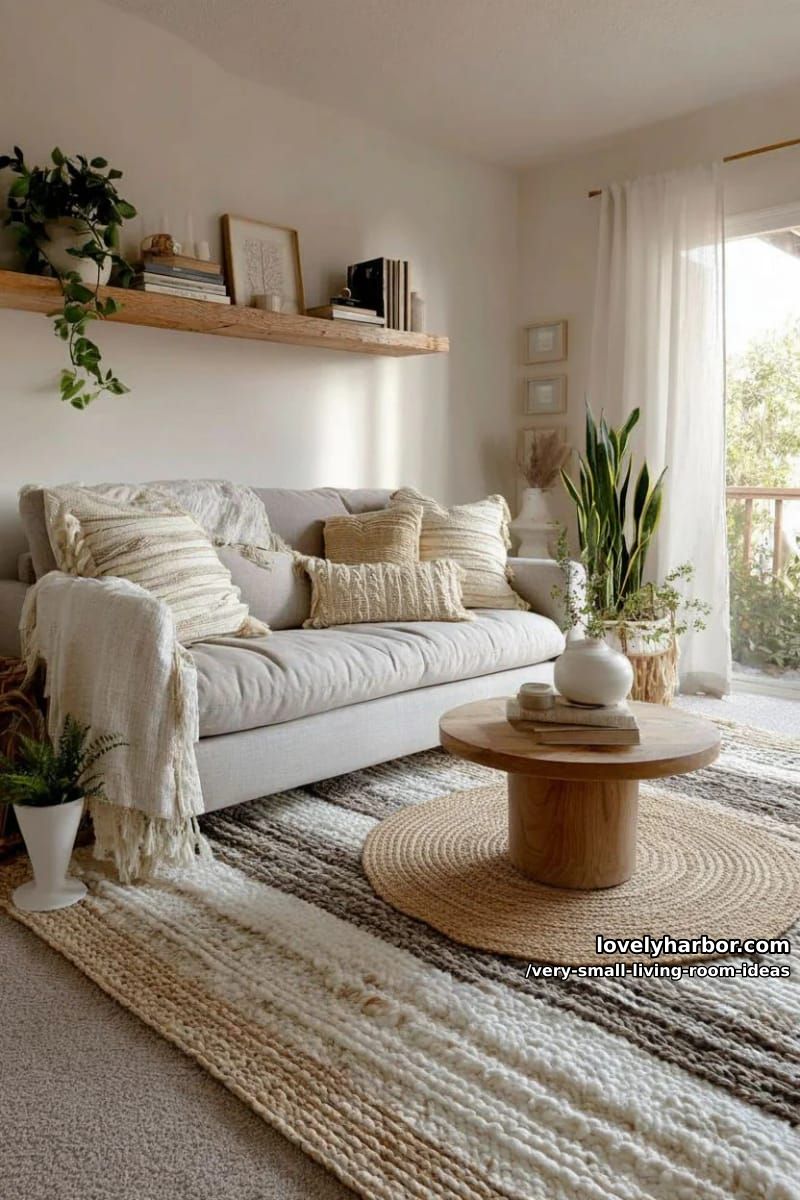 layered neutral rugs for soft texture and visual depth in tiny spaces 1