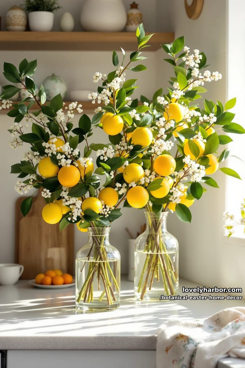 lemon and orange branches with white blossoms for a fresh kitchen display 1