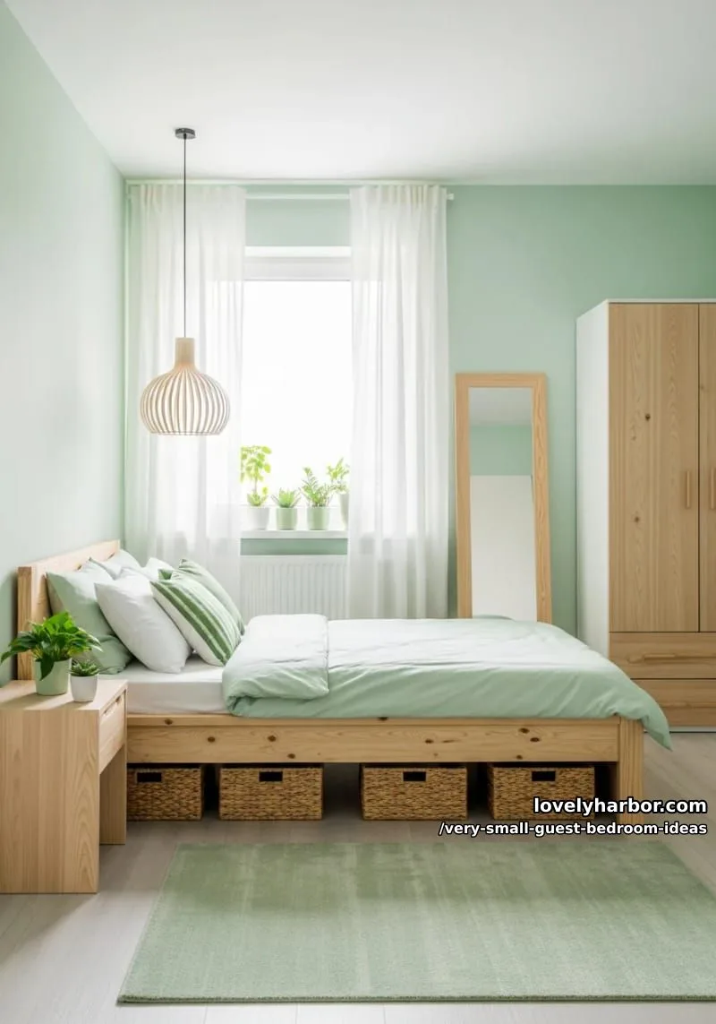 19 Very Small Guest Bedroom Ideas For A Welcoming Retreat 32 light wood accents and pale green décor for calming guest retreat 1