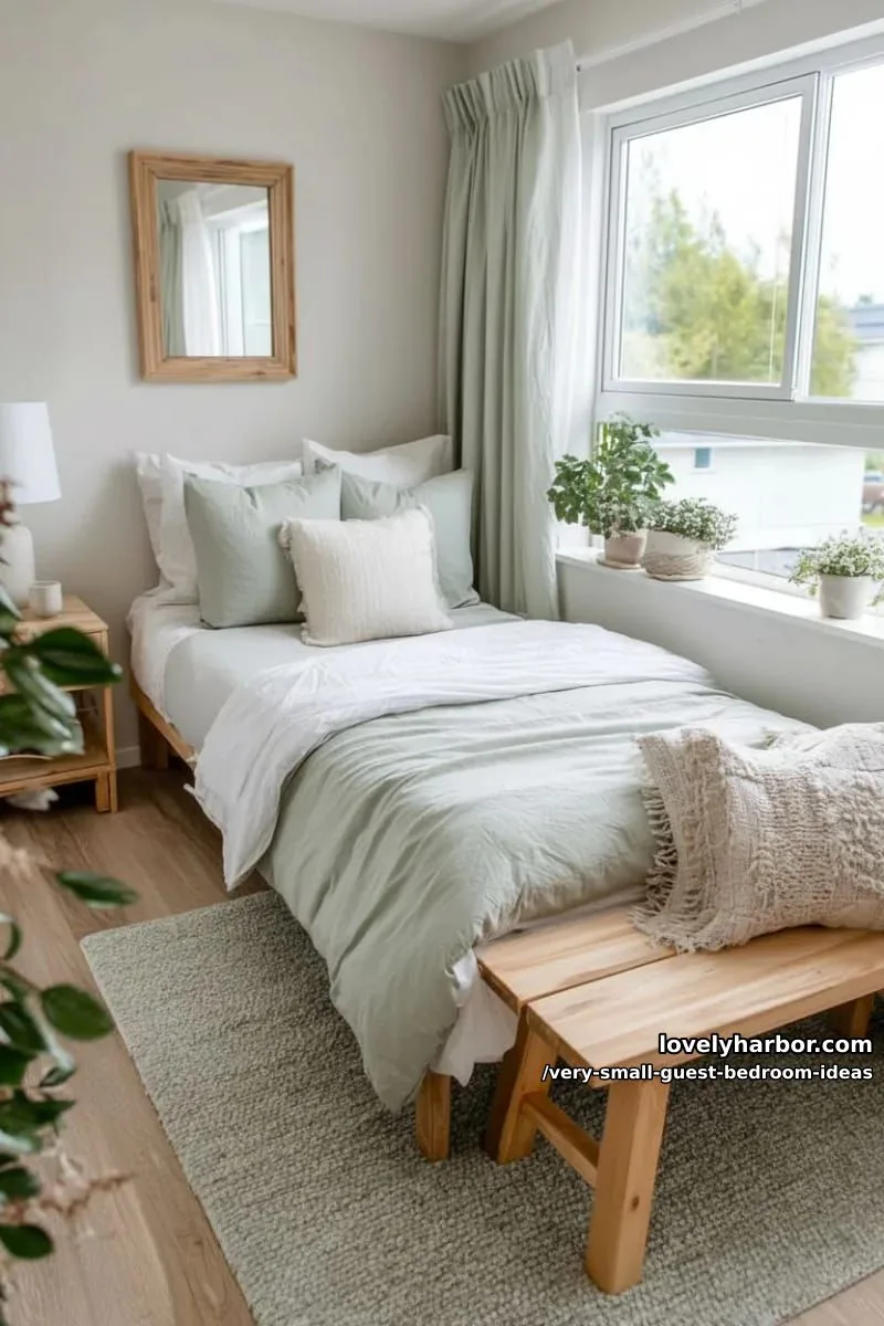 19 Very Small Guest Bedroom Ideas For A Welcoming Retreat 33 light wood accents and pale green décor for calming guest retreat 1