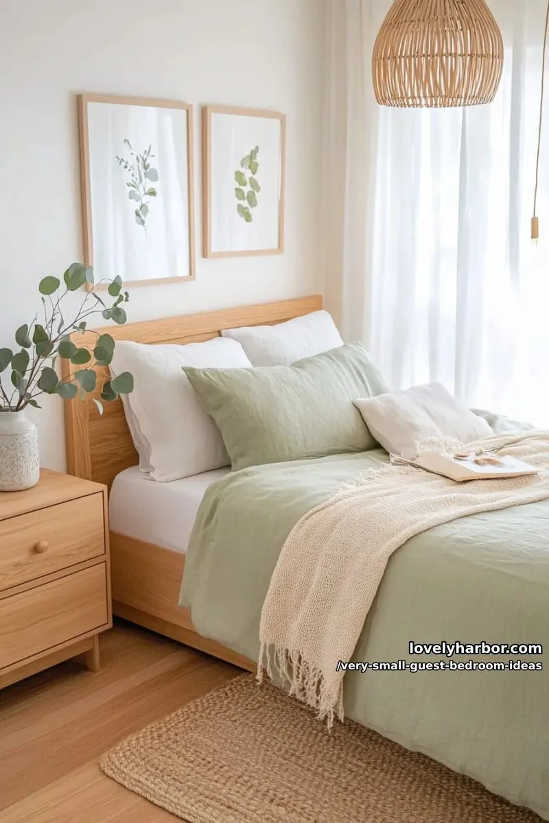19 Very Small Guest Bedroom Ideas For A Welcoming Retreat 34 light wood accents and pale green décor for calming guest retreat 1