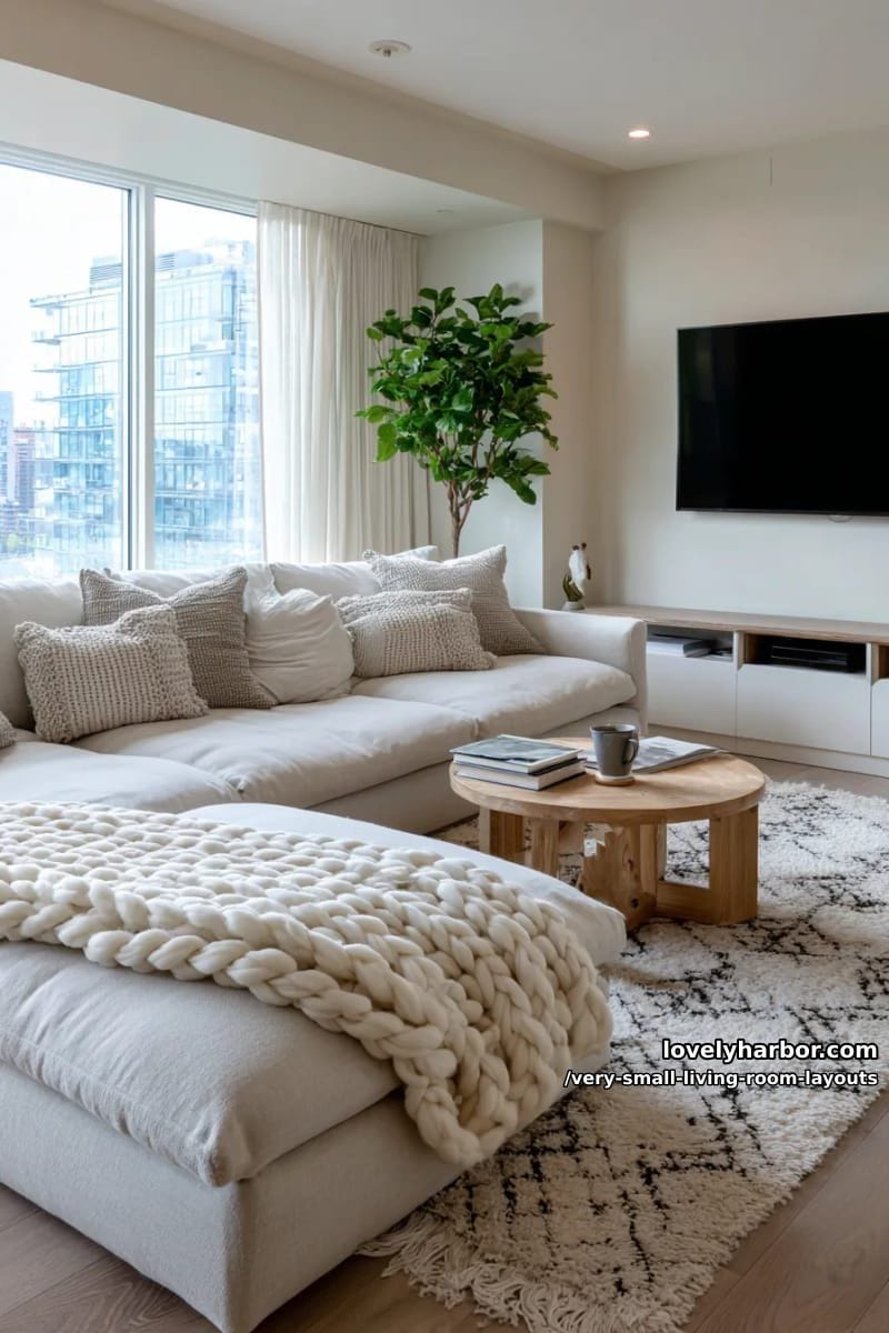 low-profile modular sofa paired with oversized cozy knit throws 1