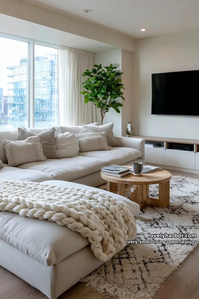 low-profile modular sofa paired with oversized cozy knit throws 1