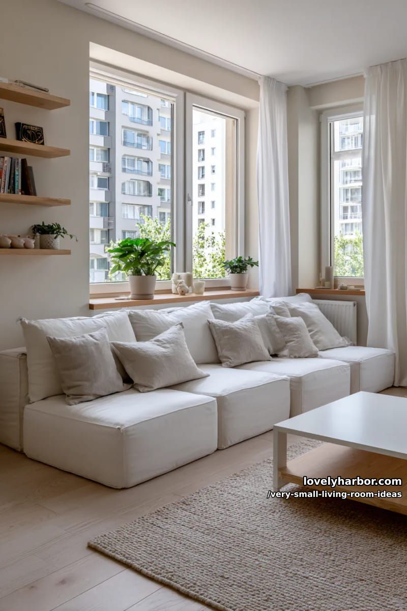 low-profile modular sofas aligned along the window line 1