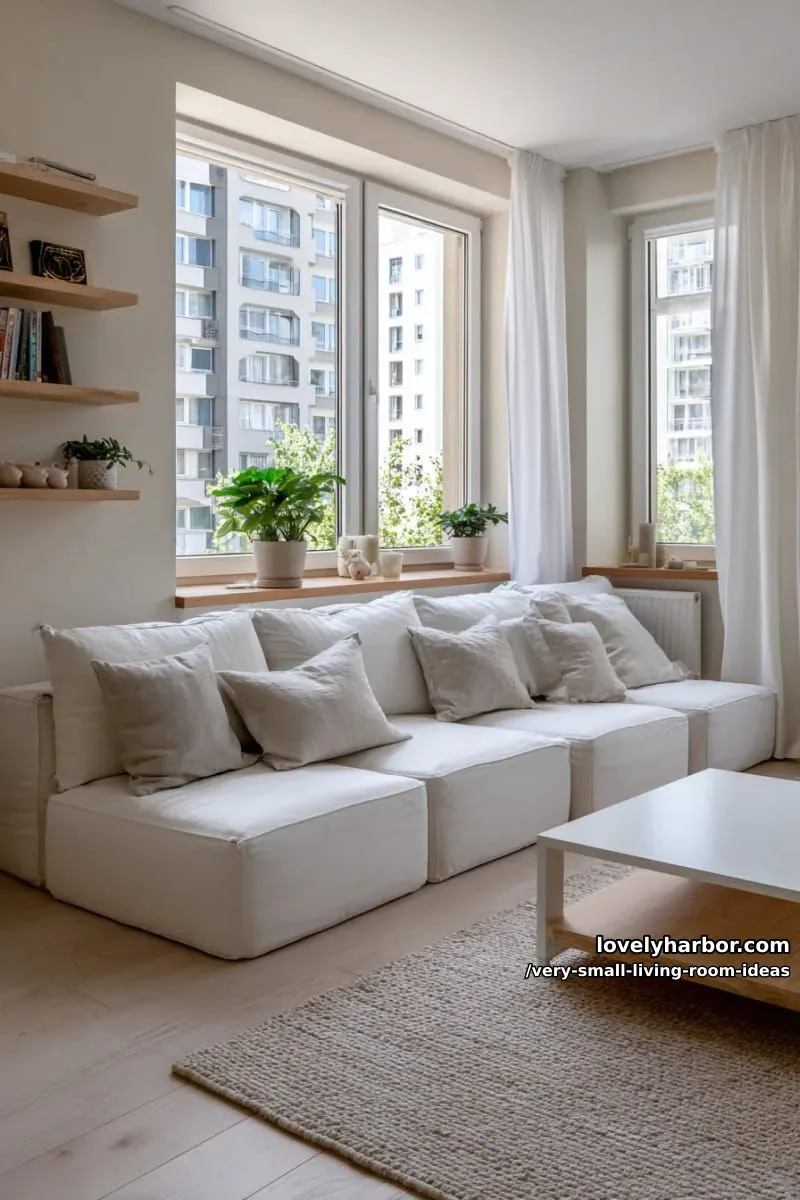 low-profile modular sofas aligned along the window line 1