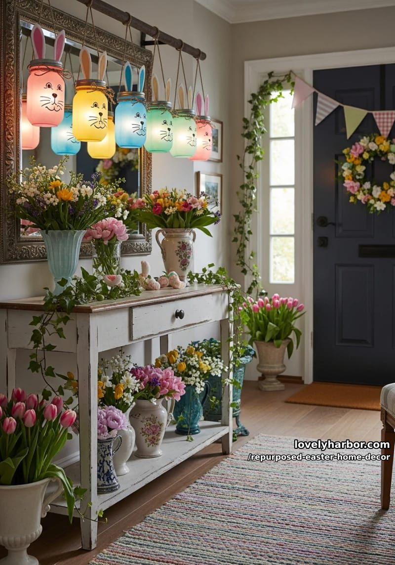 mason jar bunny lanterns lighting up your entryway with pastel hues 1