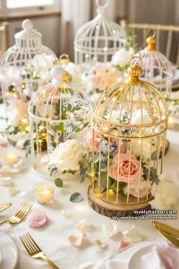 mini birdcages filled with silk florals and twinkl 20