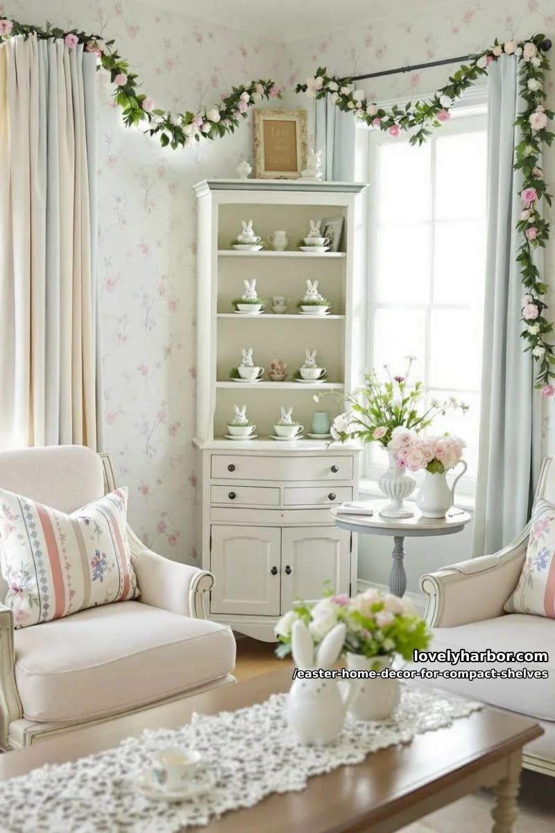 mini plush bunnies on grass inside vintage teacups 1