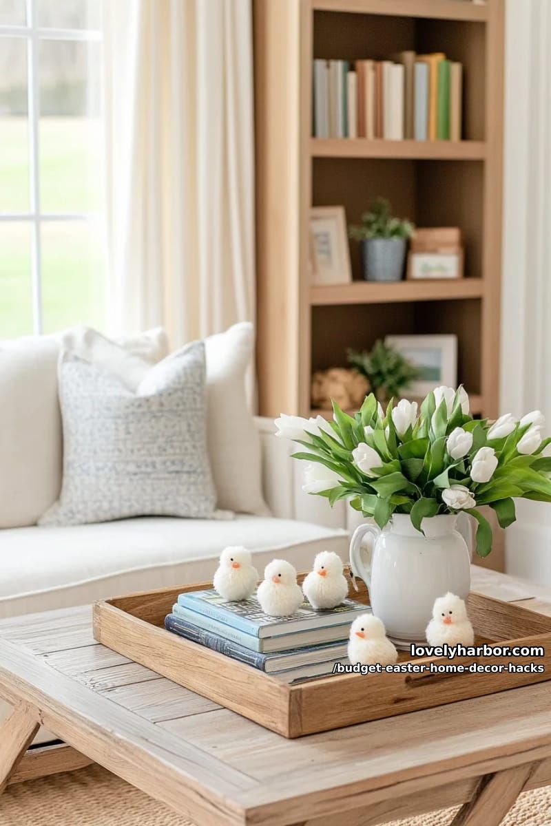 mini pom-pom chicks as playful bookshelf or tray accents 1