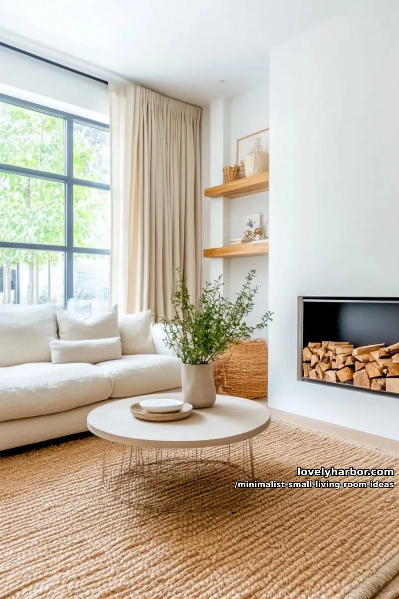 minimalist fireplace with clean lines and floating firewood shelf 1