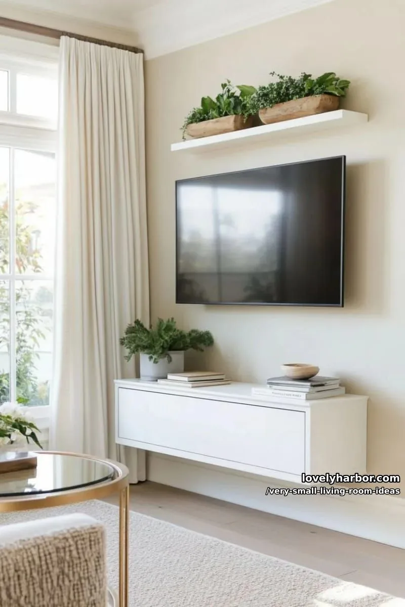 minimalist floating media unit beneath a slimline tv 1