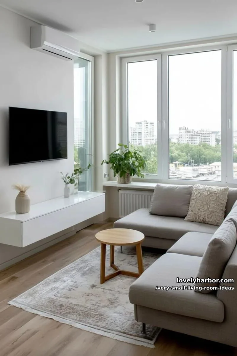 minimalist floating media unit beneath a slimline tv 1