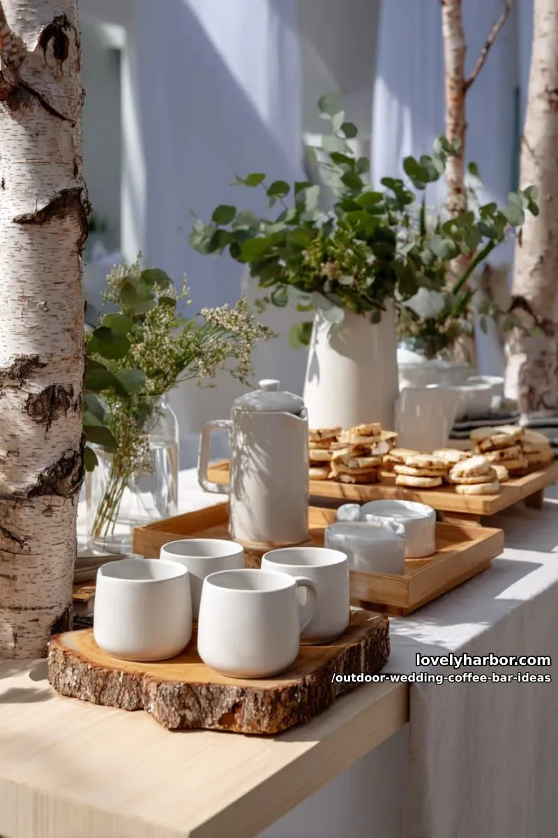 minimalist scandi-inspired coffee setup with sleek white ceramics and birch accents 1