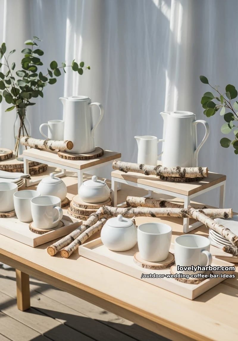 minimalist scandi-inspired coffee setup with sleek white ceramics and birch accents 1