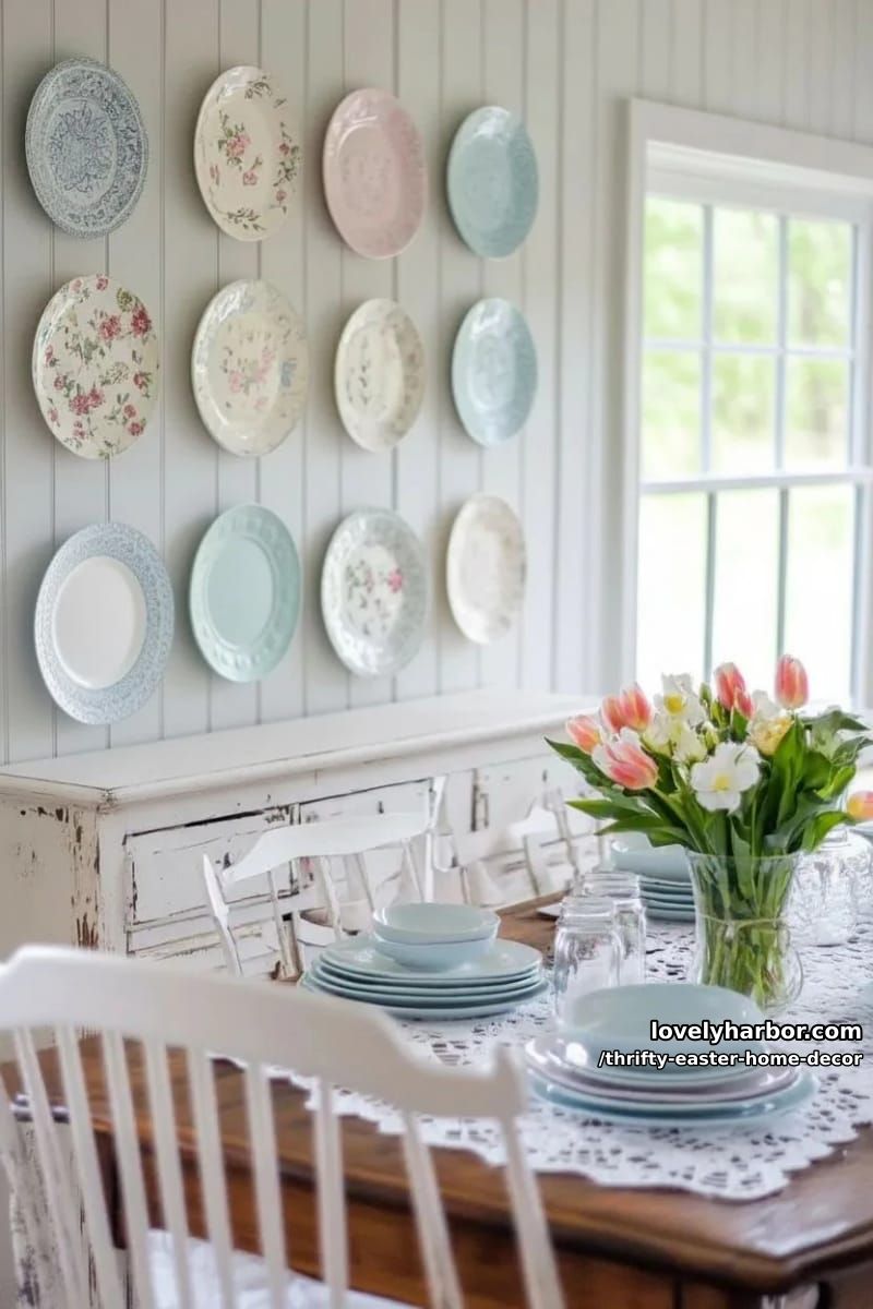 mix-and-match thrifted plates as whimsical easter wall gallery 1