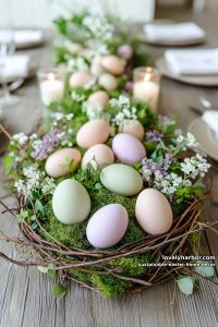 moss and twig easter centerpiece with naturally dyed eggs 6