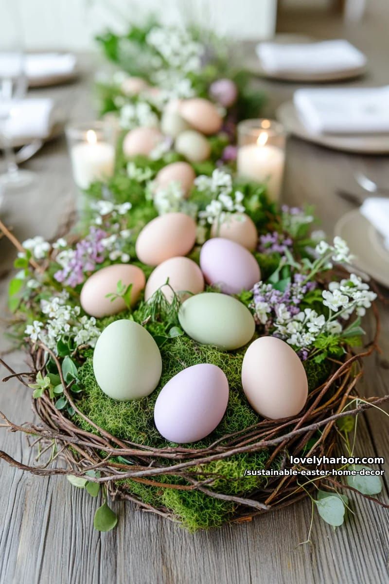 moss and twig easter centerpiece with naturally dyed eggs 1