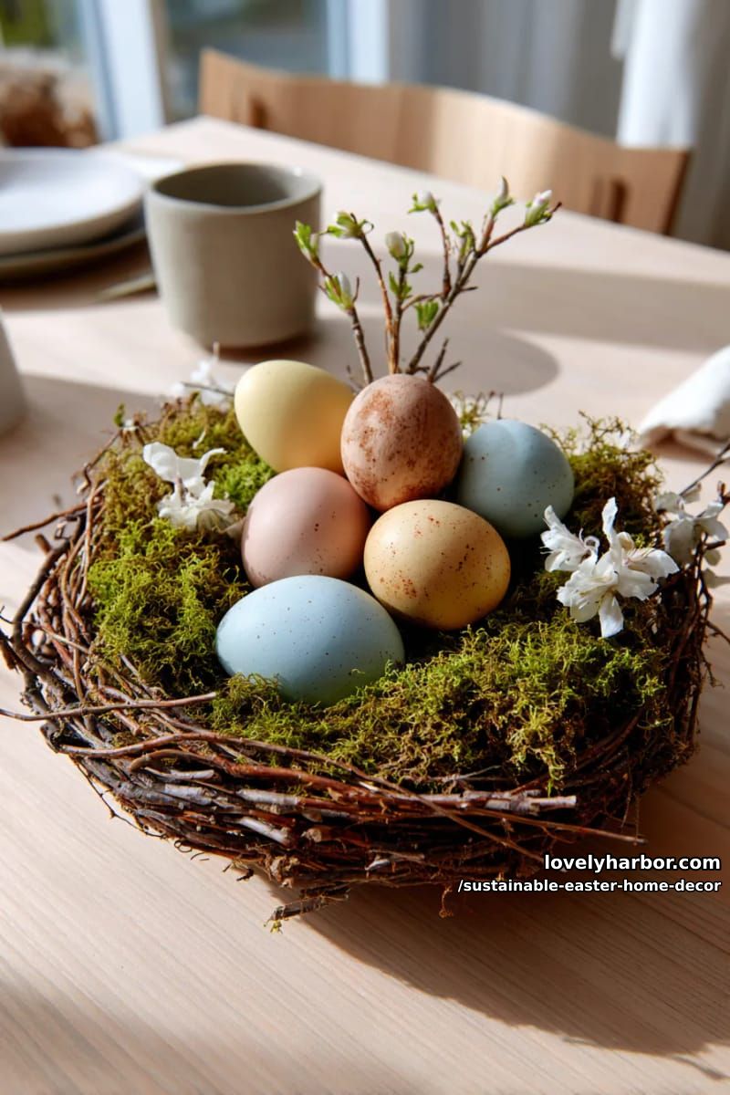 moss and twig easter centerpiece with naturally dyed eggs 1