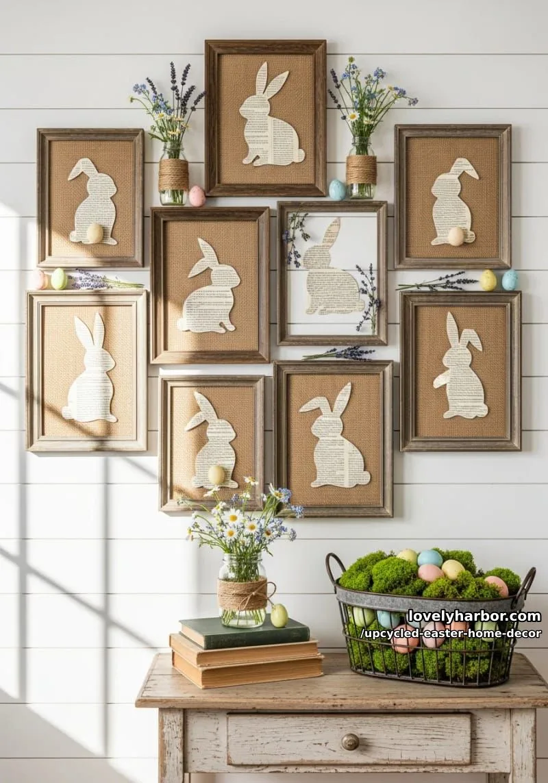 15 Upcycled Easter Home Decor That Give Old Treasures New Life 8 old book page bunny silhouettes framed for rustic wall decor 1