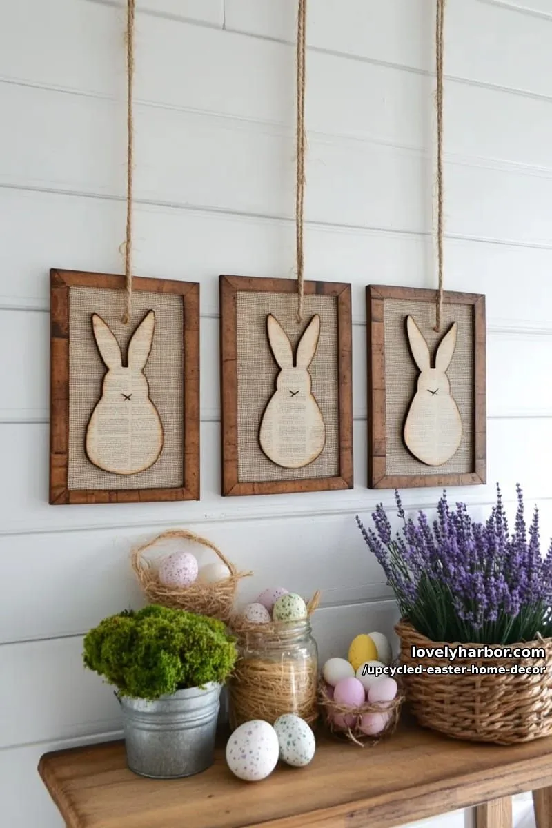 15 Upcycled Easter Home Decor That Give Old Treasures New Life 9 old book page bunny silhouettes framed for rustic wall decor 1