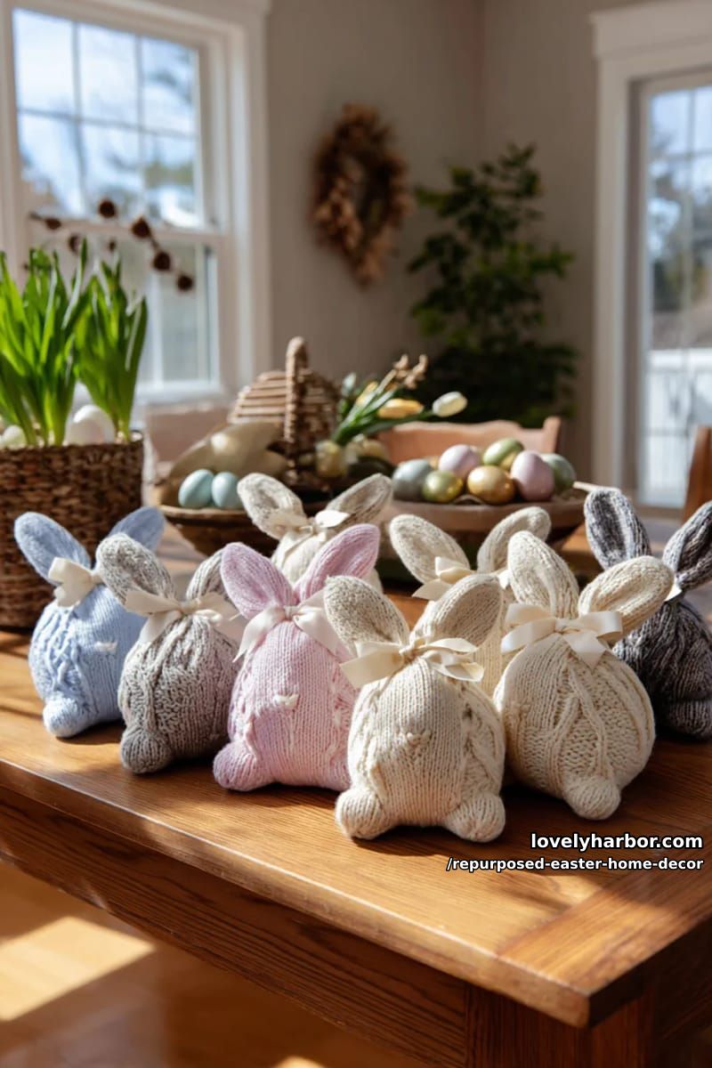 old sweater sleeves transformed into plush bunny pillows 1