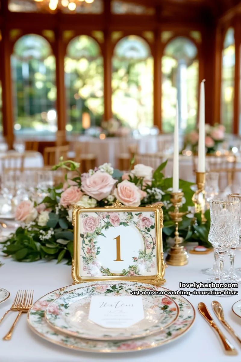 opulent table numbers in ornate gold frames with art nouveau patterns 1