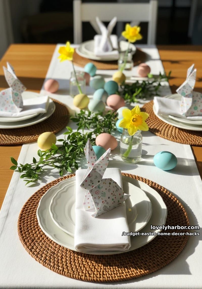 origami bunny place cards made from patterned scrapbooking paper 1