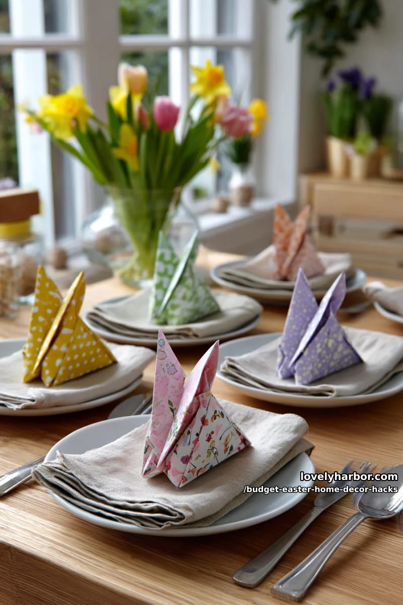 origami bunny place cards made from patterned scrapbooking paper 1