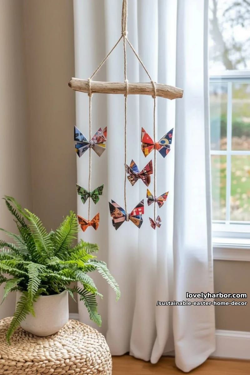 origami butterflies from recycled magazine pages fluttering on a mobile 1
