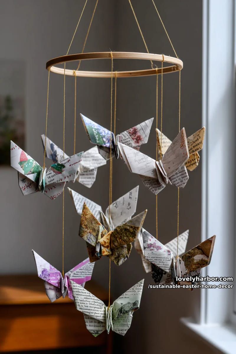 origami butterflies from recycled magazine pages fluttering on a mobile 1