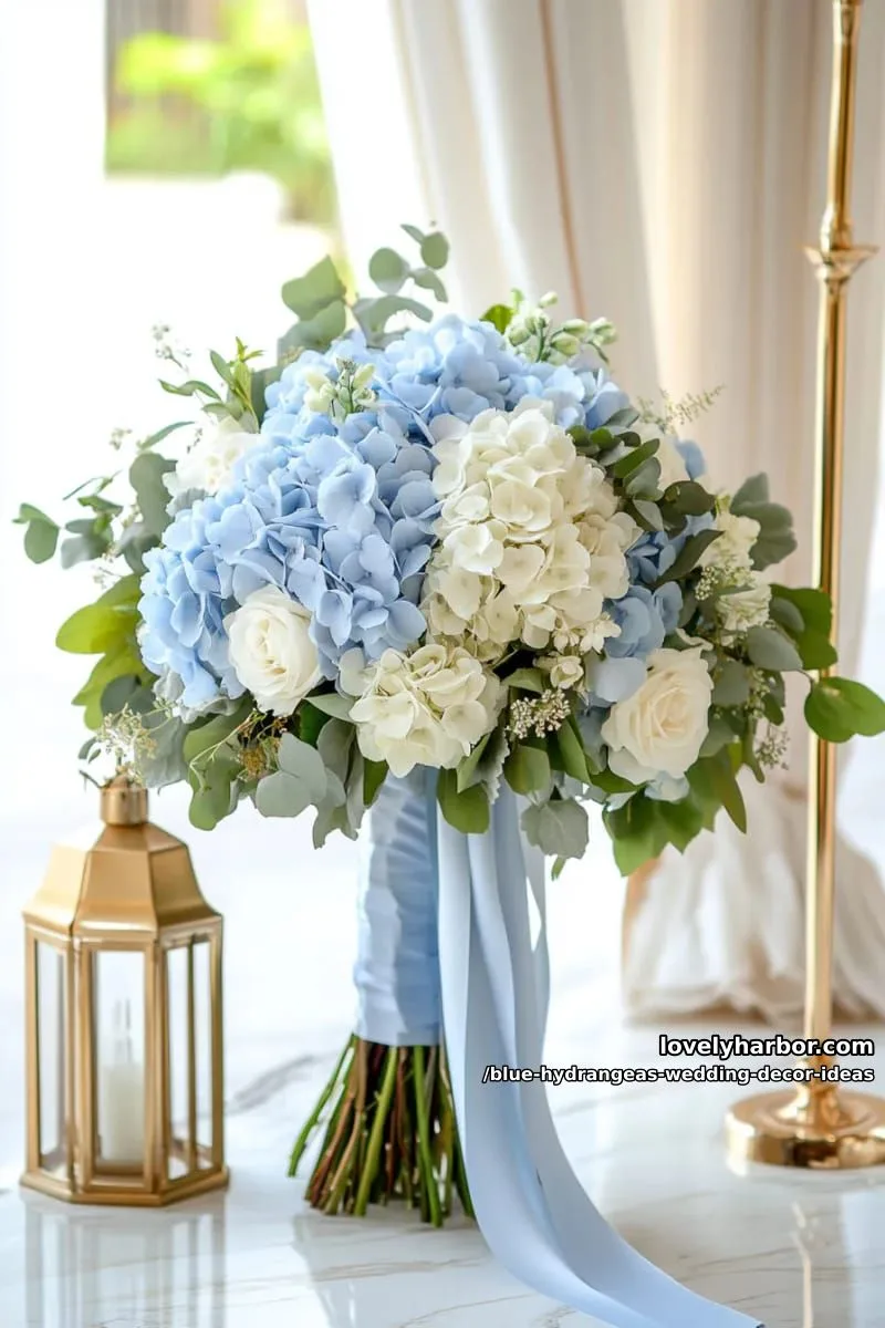 oversized blue hydrangea statement bouquet for the bride 1