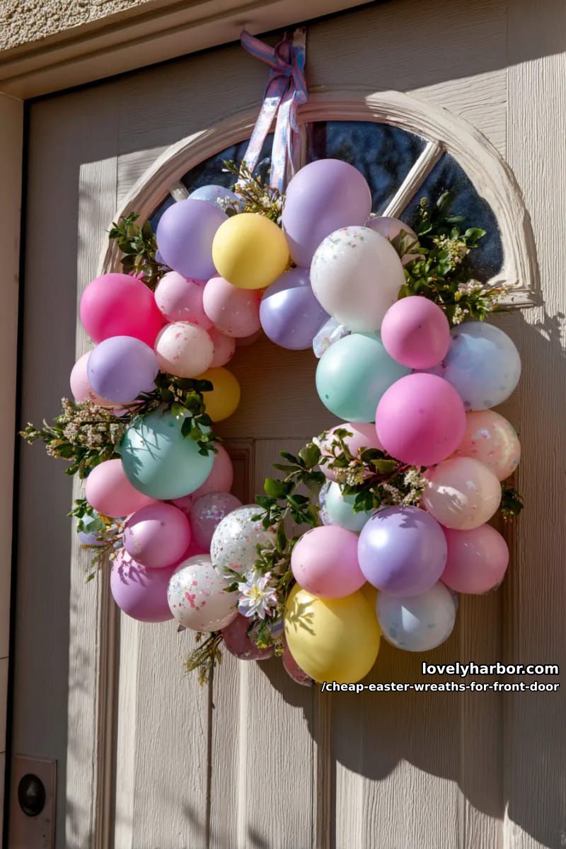 pastel balloon cluster wreath for a playful front door look 1