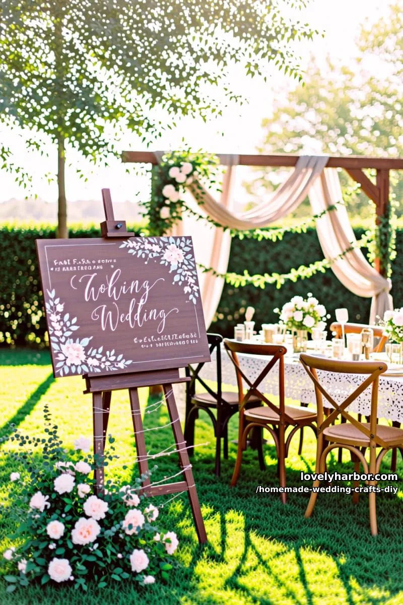 19 Homemade Wedding Crafts DIY To Wow Your Guests 5 personalized wooden wedding signs painted with calligraphy and floral motifs 1