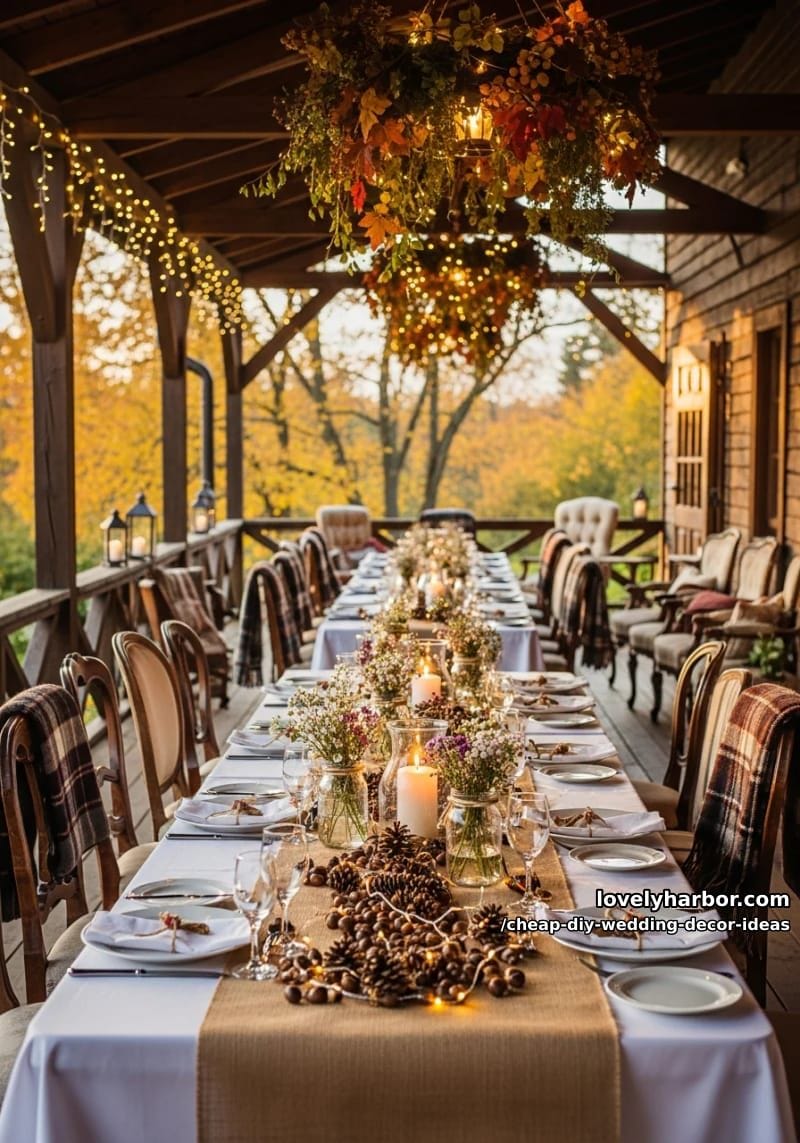 pinecones and acorns paired with fairy lights for fall weddings 1