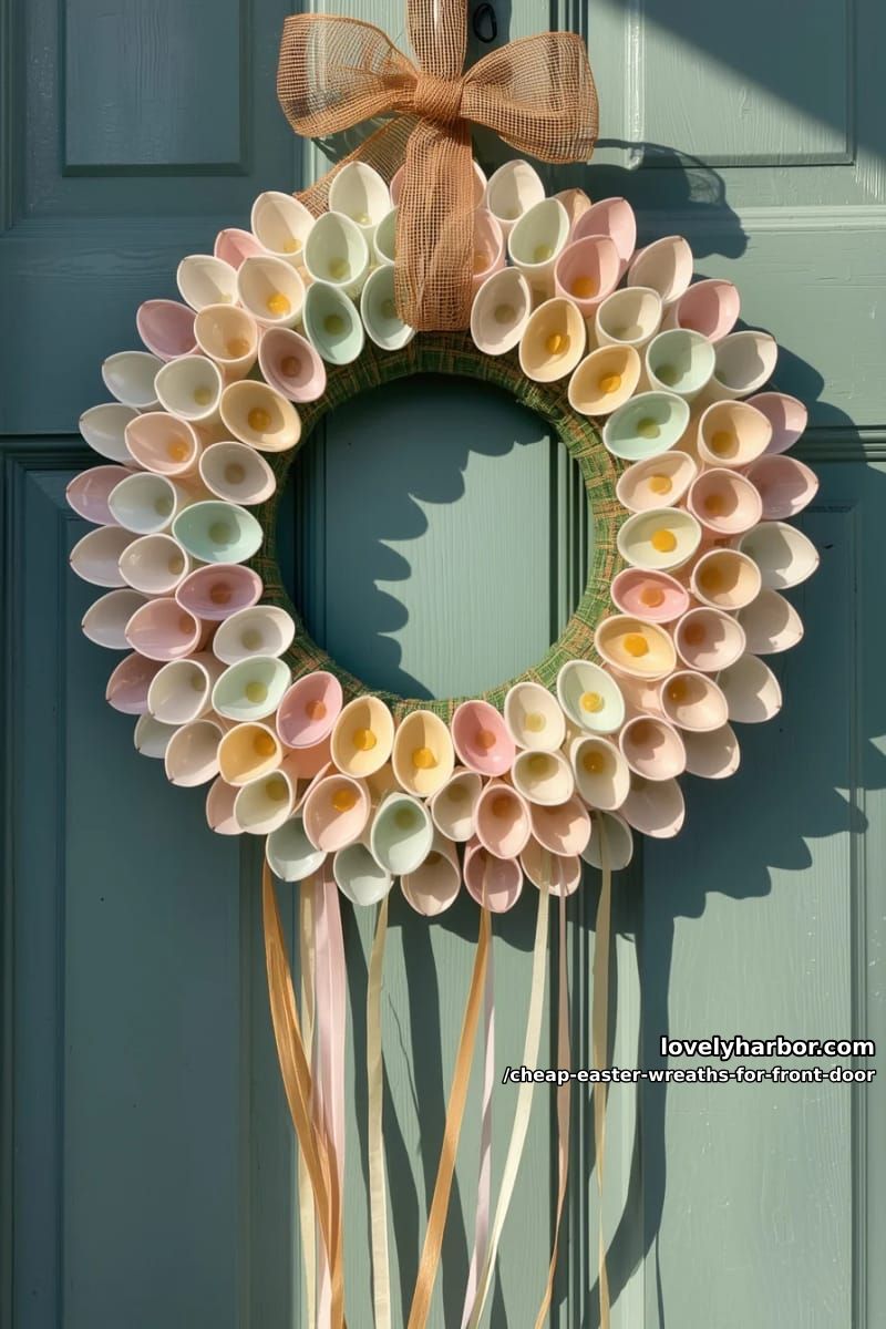 plastic spoon flowers around a foam ring base 1