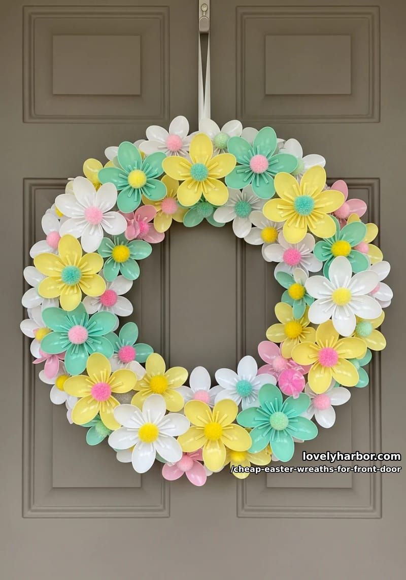 plastic spoon flowers around a foam ring base 1