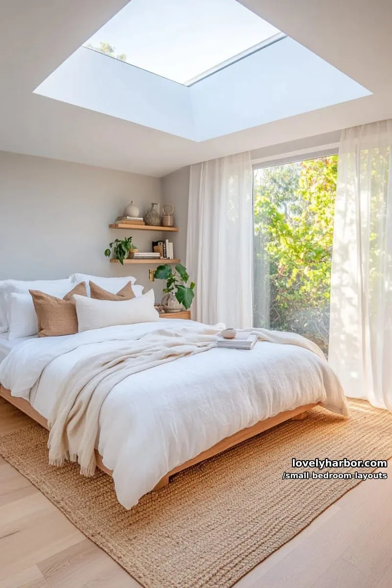 platform bed centered under a skylight for a bright, airy retreat 1
