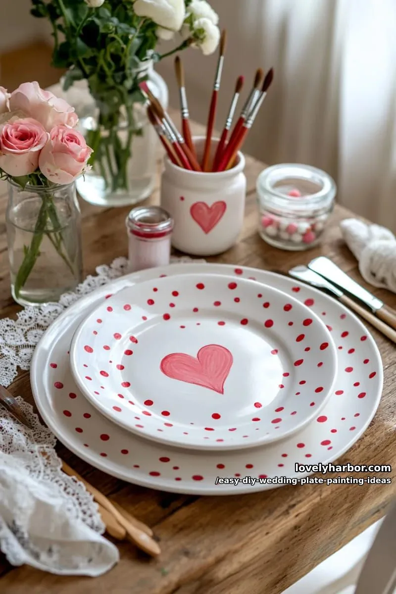 playful red and pink confetti dots surrounding a sweet heart in the center 1