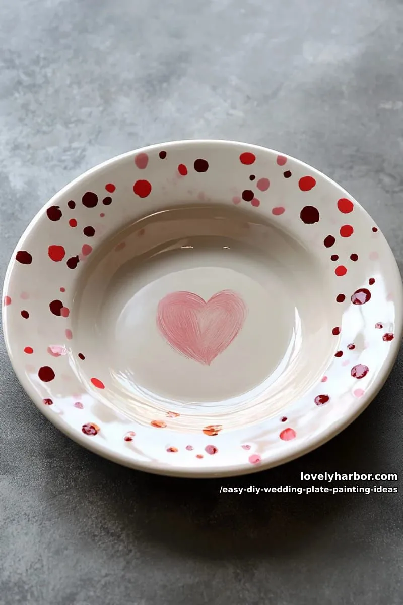 playful red and pink confetti dots surrounding a sweet heart in the center 1