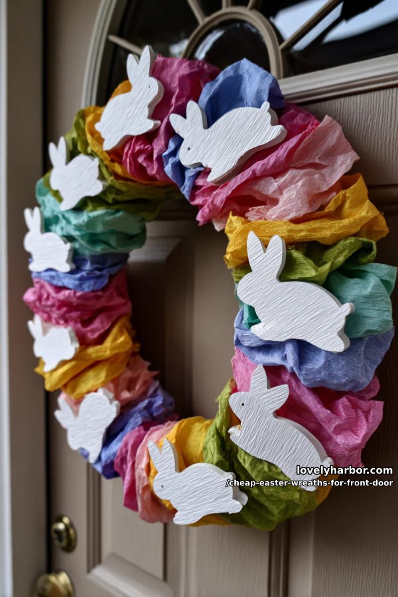 rainbow crepe paper stripes with cut-out bunny silhouettes 1