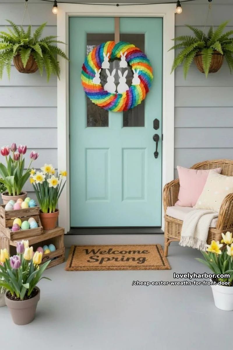 rainbow crepe paper stripes with cut-out bunny silhouettes 1