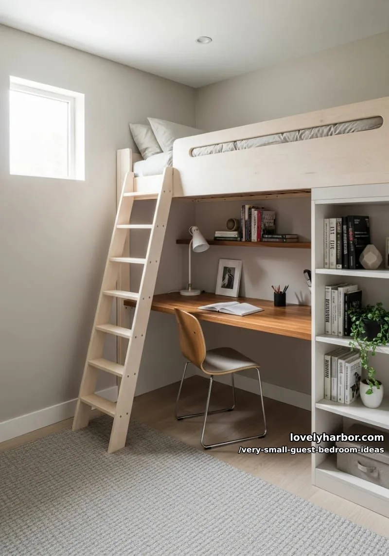 19 Very Small Guest Bedroom Ideas For A Welcoming Retreat 38 raised single bed with desk underneath for smart use of height 1